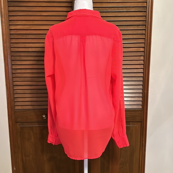 American Eagle Outfitters Neon Orange Sheer Blouse - Picture 4 of 7